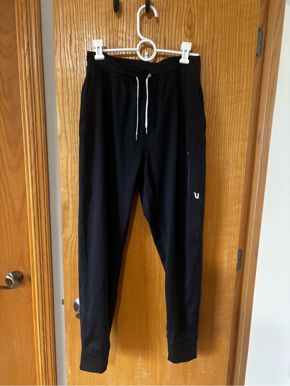 Vuori Black Joggers with White Drawstring and Side Zip